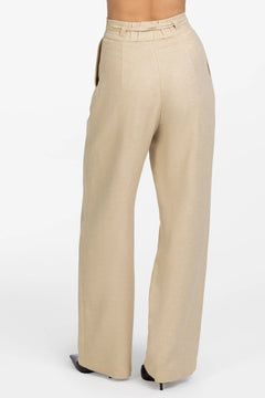 Beige wide-leg pants on a white background