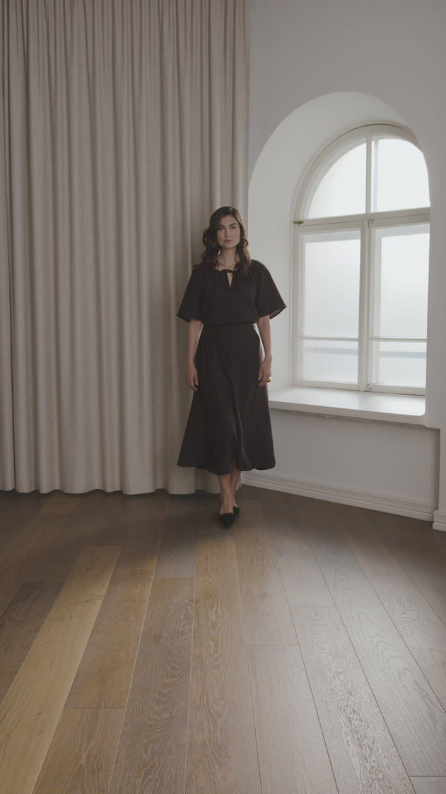 Lila Wide-sleeved Linen Shirt Dark Chocolate