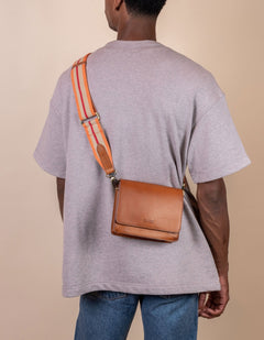 Striped Webbing Strap Orange, Red & Cognac Classic Leather