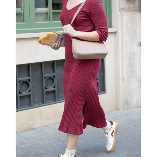 3/4-Sleeve Dress Burgundy