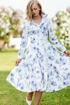 Fit and Flare Raincoat with A-Line Hem Floral White