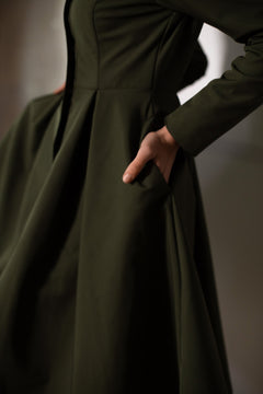 Fit and Flare Raincoat with Pleated Hem Moss Green
