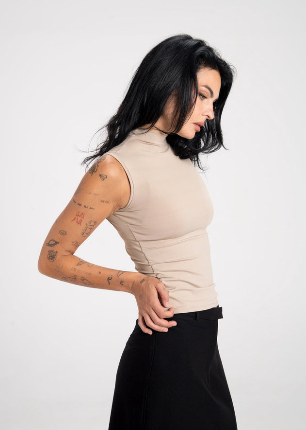 Petra Fitted High-Neck Top Beige