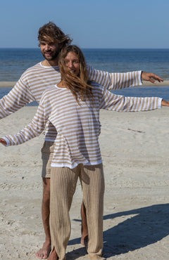 Tanto Unisex Linen Long-Sleeve Top Sand Striped