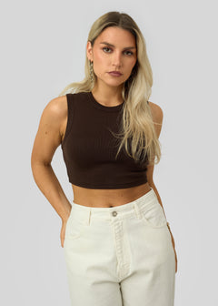 Kurt High-Neck Cropped Tank Top Brown