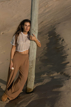 Energia Linen Crop Top Sand Striped