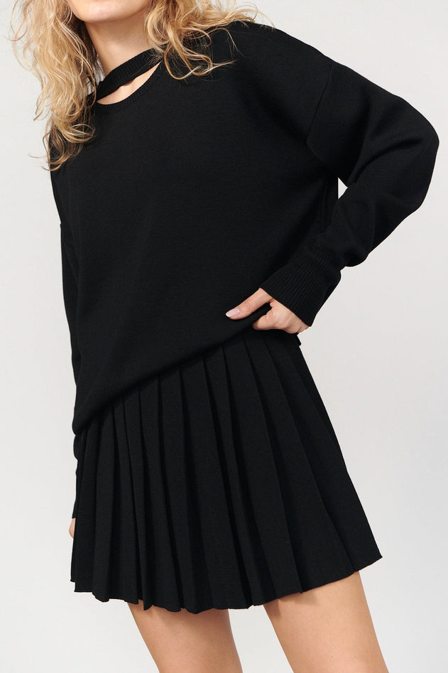 Piccolo Pleated Merino Mini Skirt Black