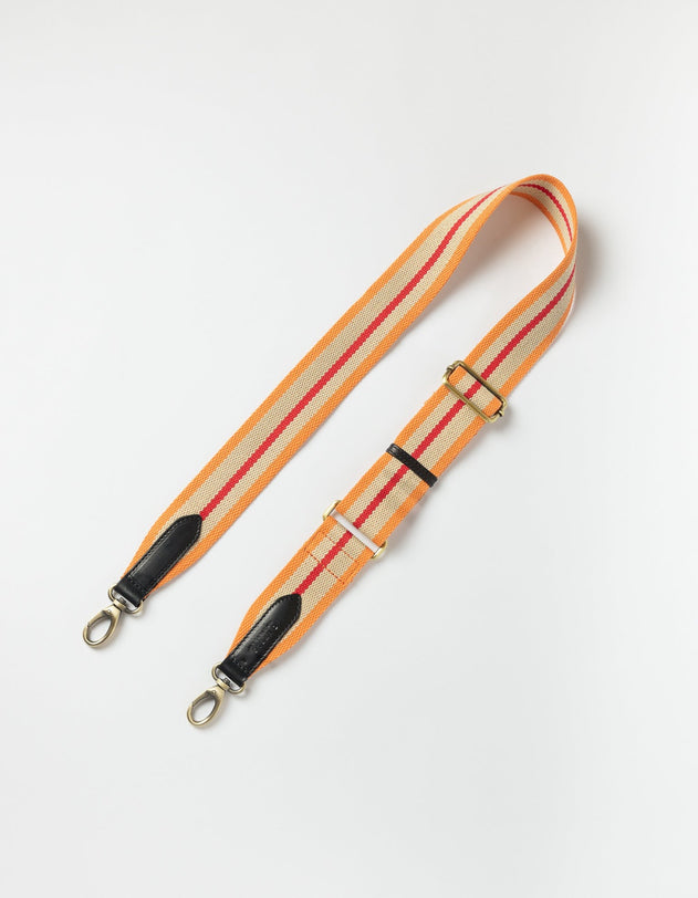 Striped Webbing Strap Orange, Red & Black Classic Leather