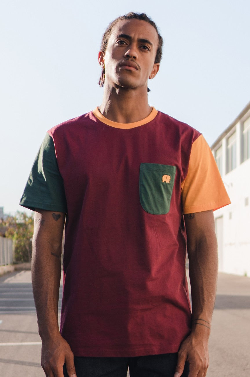 Trendsplant Organic Pocket Color Block T-Shirt Burgundy