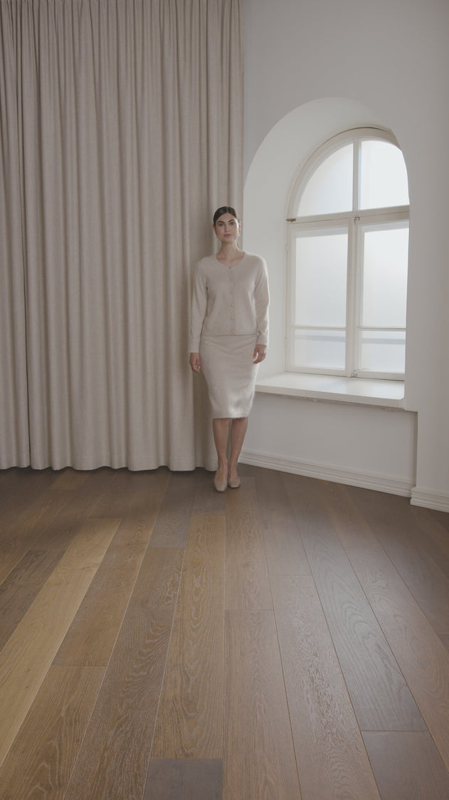 Kaia Knee-Length Cashmere Skirt Latte