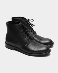 Laced-Up Vegan Corn Leather Ankle Boots Black