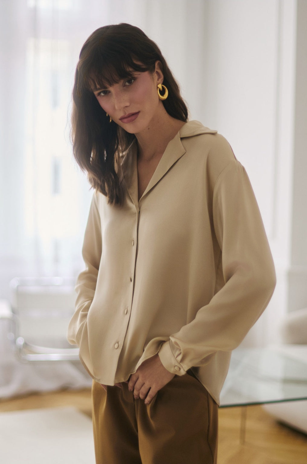 Rita Silk Shirt Beige