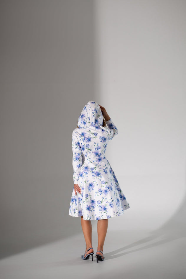 Fit and Flare Raincoat with A-Line Hem Floral White