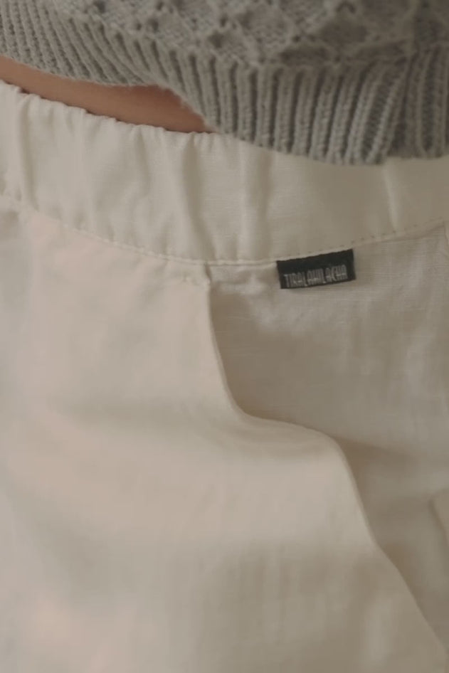 Henna Leveät Pellavasekoitehousut Valkoinen