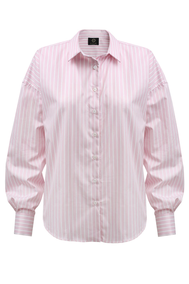 Classic Oversized Shirt Pink Wide Stripes