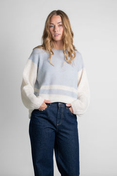 Block Stripe Knit Off-White/Light Blue