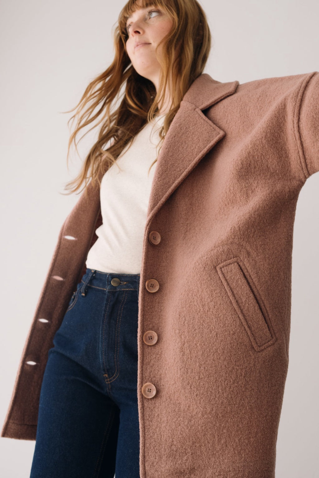 100% Merino Wool Oversized Coat in Pink