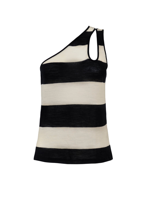 Francesca One Shoulder Wool Top Black/Beige