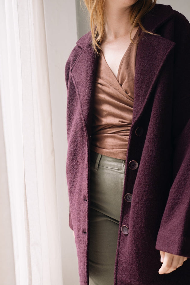 100% Merino Wool Oversized Coat in Purple