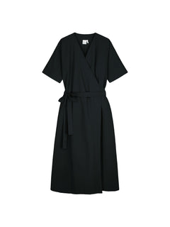 Ava Wrap Dress Textured Seersucker Black