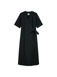 Ava Wrap Dress Textured Seersucker Black