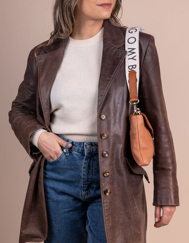 Shoulder Canvas Logo Laukunhihna Valkoinen & Cognac
