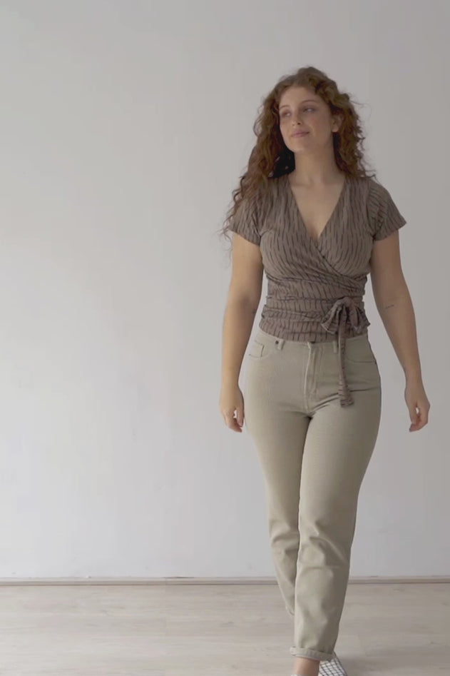 Hagne Wrap T-Shirt Bark Brown