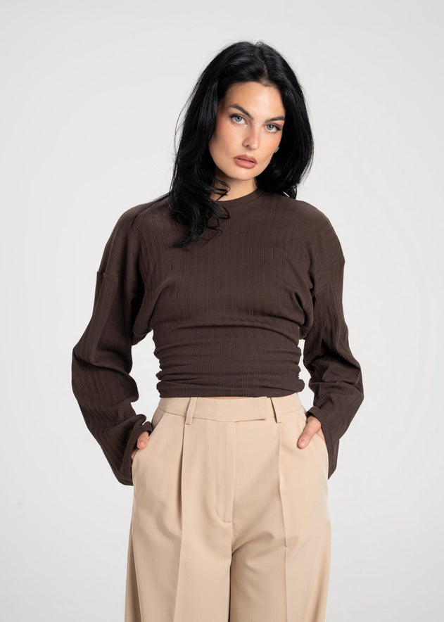 Espresso Fitted Long Sleeve Blouse