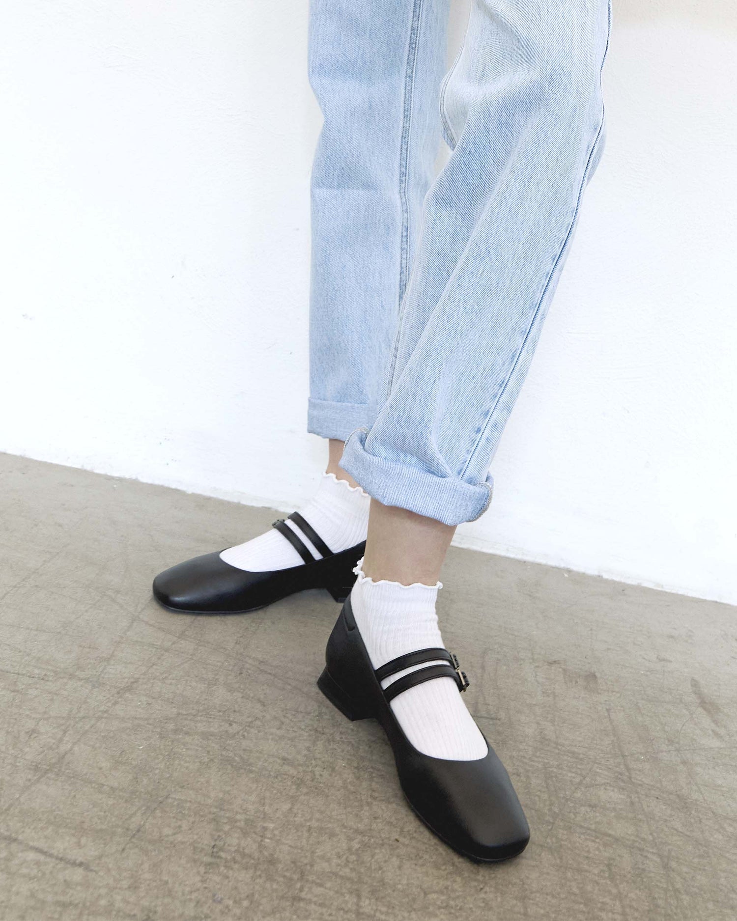 Mary Jane Double Strap Ballerinas Black