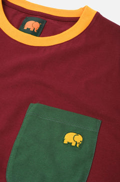 Trendsplant Organic Pocket Color Block T-Shirt Burgundy