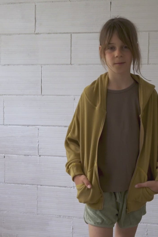 Kid's Helmi Waffle Hoodie Mustard