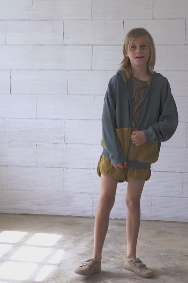 Kid's Helmi Waffle Hoodie Blue/Mustard