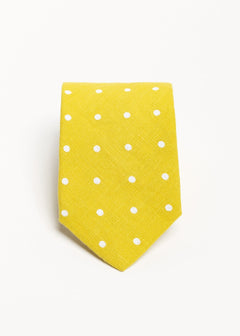 The 100% Linen Tie  Yellow Dots