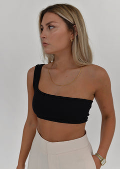 One Shoulder Ribbed Top Black