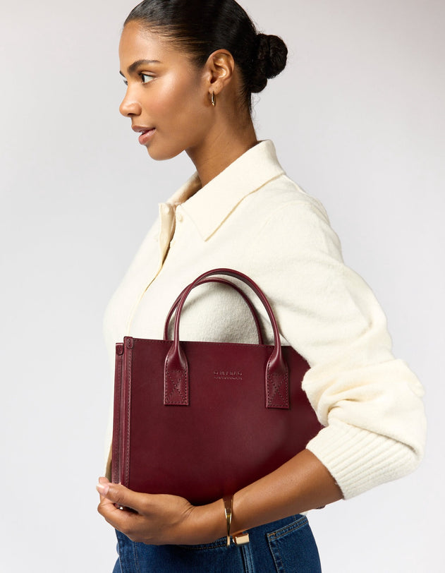Jackie Midi Bag with Leather Strap Classic Leather Dark Cherry