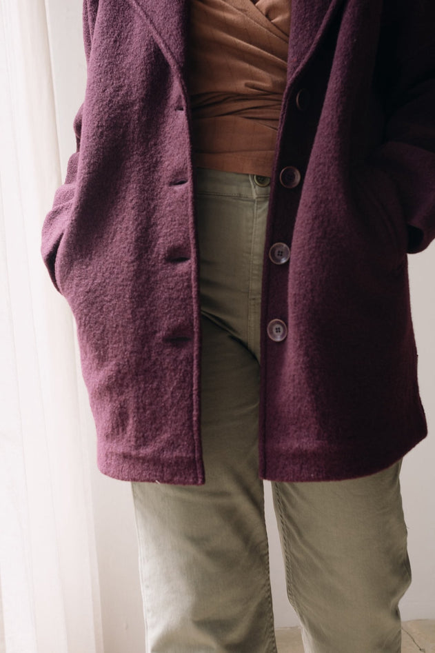 100% Merino Wool Oversized Coat in Purple
