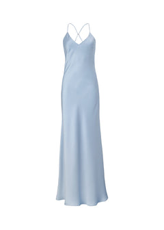 La Mar Satin Gown with Sheer Shawl Baby Blue