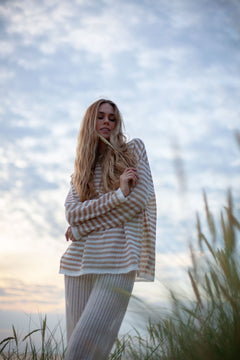 Tanto Unisex Linen Long-Sleeve Top Sand Striped