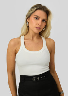 Jimmy Scoop-Neck Ribbed Tank Top White