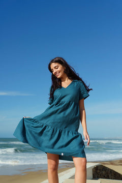 Linen Layered Dress Crystal Teal