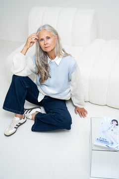 Block Stripe Knit Off-White/Light Blue