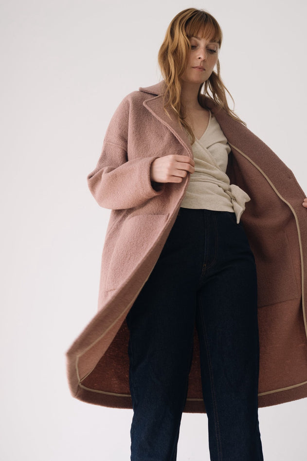 100% RWS Merino Wool Long Coat in Pink
