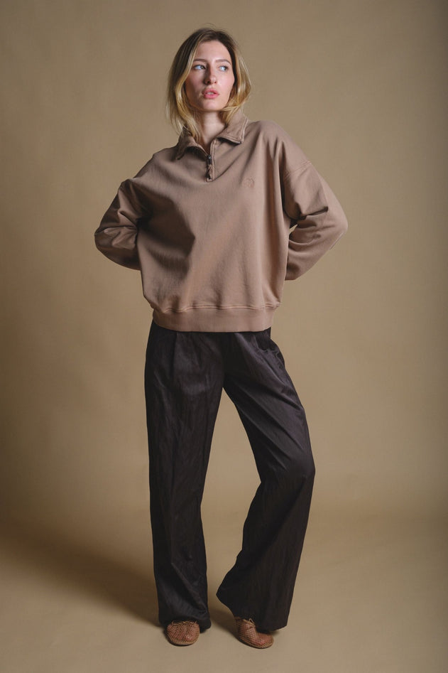 Women's Essential Garment Heavyweight Oversized Quater Zip Sweater Caribou