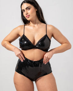 Sequin Mesh Triangle Bralette Black