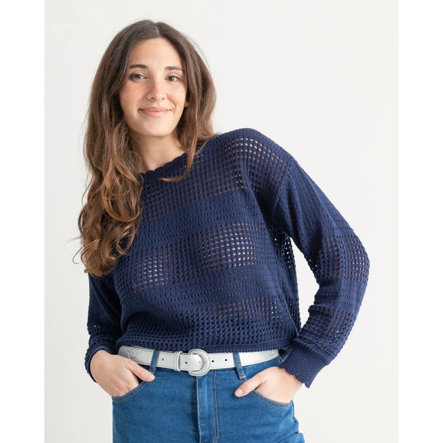 Openwork Knit Sweater Blue