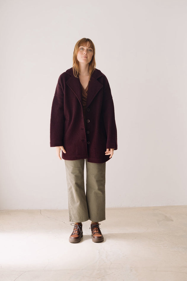 100% Merino Wool Oversized Coat in Purple