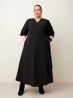 Ava Wrap Dress Textured Seersucker Black