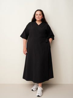 Ava Wrap Dress Textured Seersucker Black