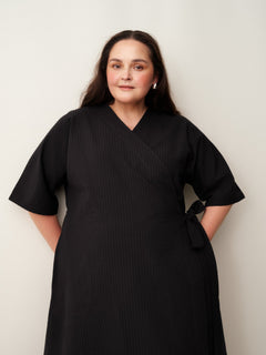 Ava Wrap Dress Textured Seersucker Black