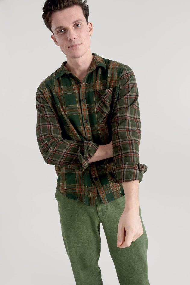 Axel Flannel Patchwork Check Shirt Green